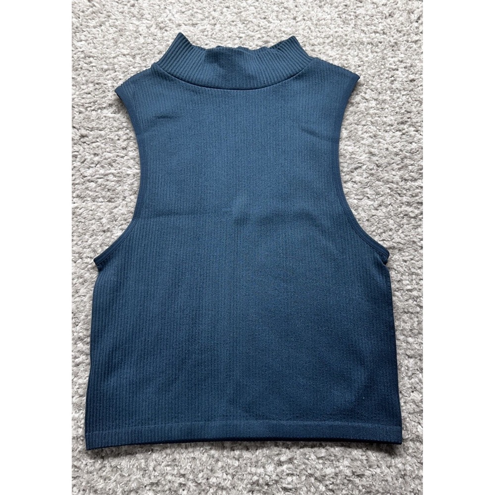 ZARA Mock Turtleneck Ribbed Cropped Sleeveless Black‎ Top Blue Size XS/S